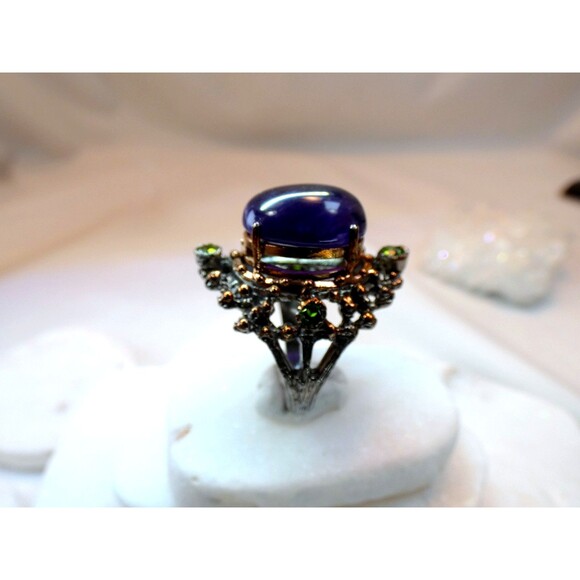 Amethyst-Chrome Diopside Sterling Silver Ring Sz 7.75 Botanical - Picture 5 of 6